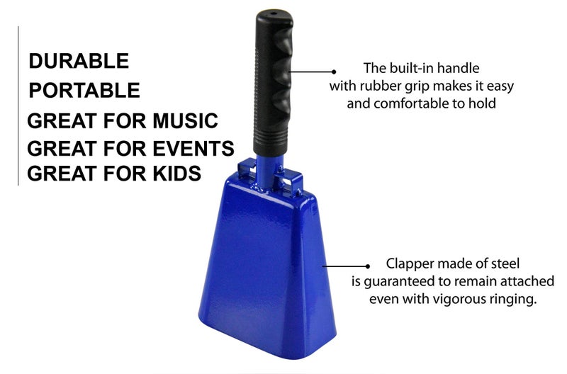 HOME-X Large 10â€ Iron Cowbell with Sturdy Handle, Cheering, Sporting Event Bell, Blue, 10â€ L x 4 Â¼â€ W, 2 Â½â€ H - Image 3